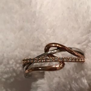 10k rose gold diamond and silver fashion band